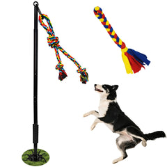 SYOOY tether dog tug toy pole assembly enables easy solo grass setup.
