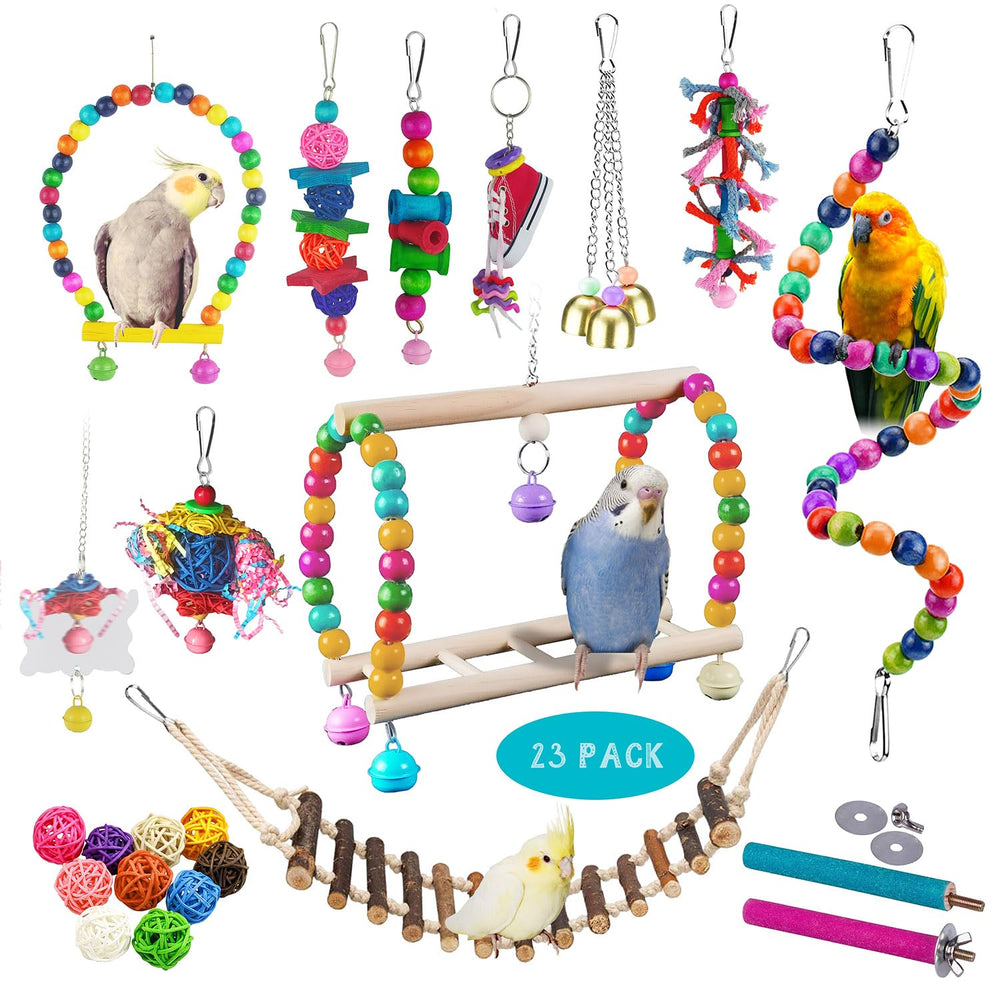 Sysmashing 23pcs bird toys set with colorful ladder aids climbing and enrichment for parrots.