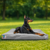 Sytopia 42-inch outdoor canvas dog bed with waterproof cover for rainy patio sessions.