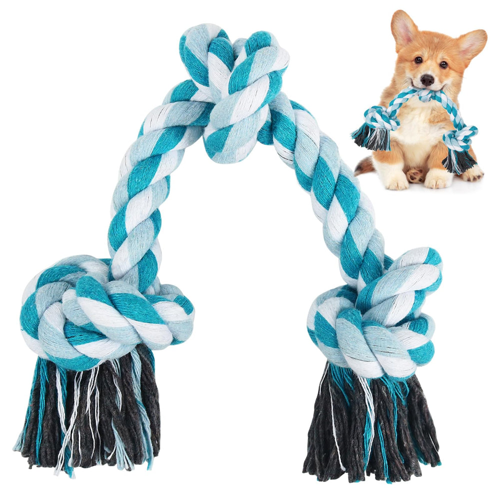 SZEE dog rope toy 14in 3 knots blue for chewing and tug play.
