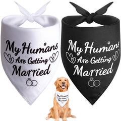 SZEE white My Humans Are Getting Married bandana worn by dog at a wedding.