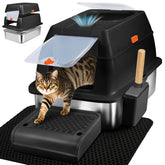SZEE stainless steel litter box front-entry view reduces tracking during daily use.