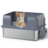 SZEE stainless steel litter box front view showing high sides for containment.