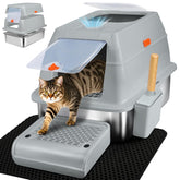 SZEE XL stainless steel litter box with front-entry design reduces tracking