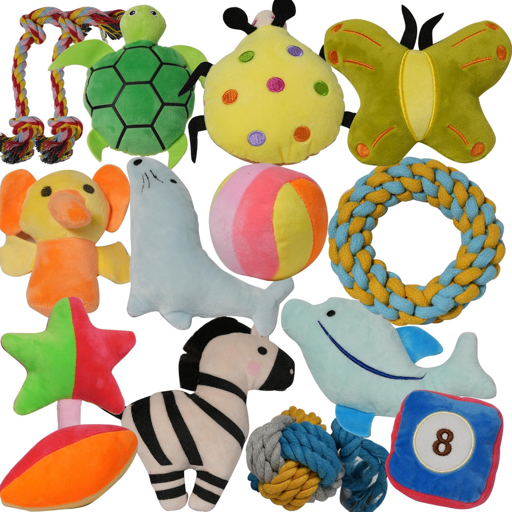 SZKOKUHO puppies plush-toys-assortment bright colors invite cuddly play and interactive fetch