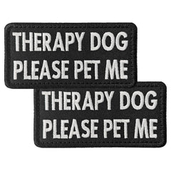 TACVEL therapy dog patch two-pack front view with bold embroidery for clear identification.