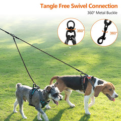 Taglory Double Dog Leash swivel shows tangle-free walking for two dogs.