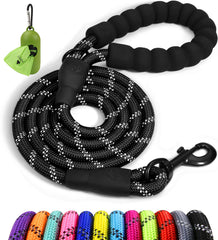 Taglory Rope Dog Leash 5 ft padded handle black for comfortable daily walks