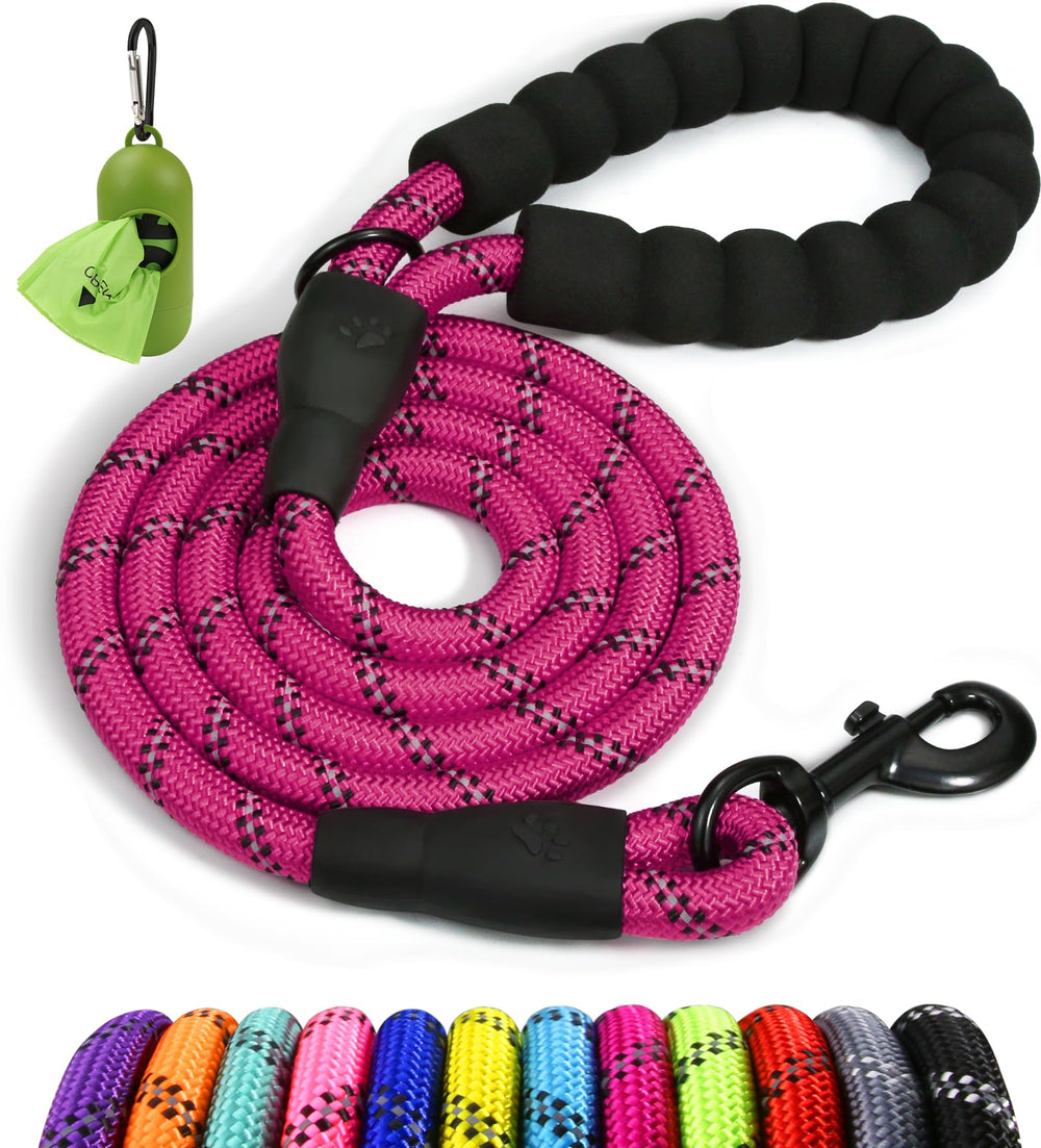 Taglory rope dog leash 6ft with padded handle offers comfortable grip.