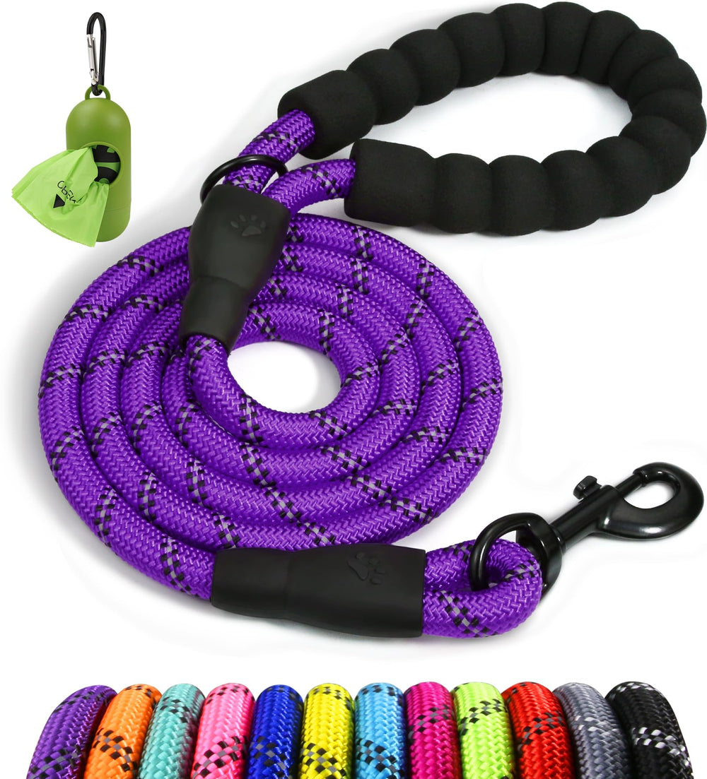 Taglory Rope Dog Leash purple 4ft with padded handle for comfortable daily walks.