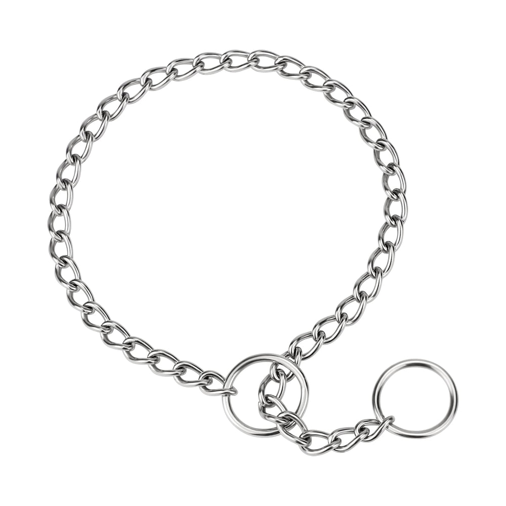TagME chain choke collar close-up reveals durable alloy steel for training.