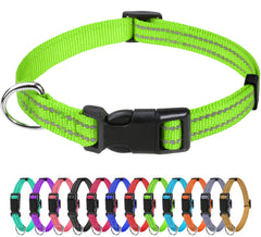 TagME reflective dog collar green 3/8 inch nylon webbing provides high visibility at night