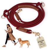 Tails & Tales hands free leash Winery Red extended length enables relaxed daily walks.