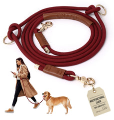 Tails & Tales hands free leash Winery Red extended length enables relaxed daily walks.