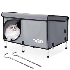 TailTastic Outdoor Cat House elevated design provides a durable waterproof shelter for outdoor cats.