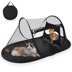 TailTastic outdoor cat tent setup demonstrates quick assembly for portable travel.