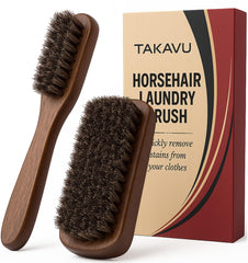TAKAVU horsehair laundry stain brush large brush closeup for effective fabric stain lifting.