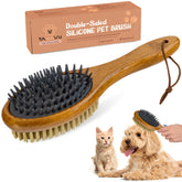 TAKAVU short-hair deshedding brush front view with wood handle for daily grooming.