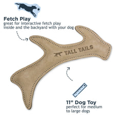 Tall Tails leather antler fetch toy close-up stitching shows durable construction