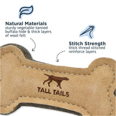 Tall Tails natural wool-felt stitching shows reinforced construction for lasting retrieves.