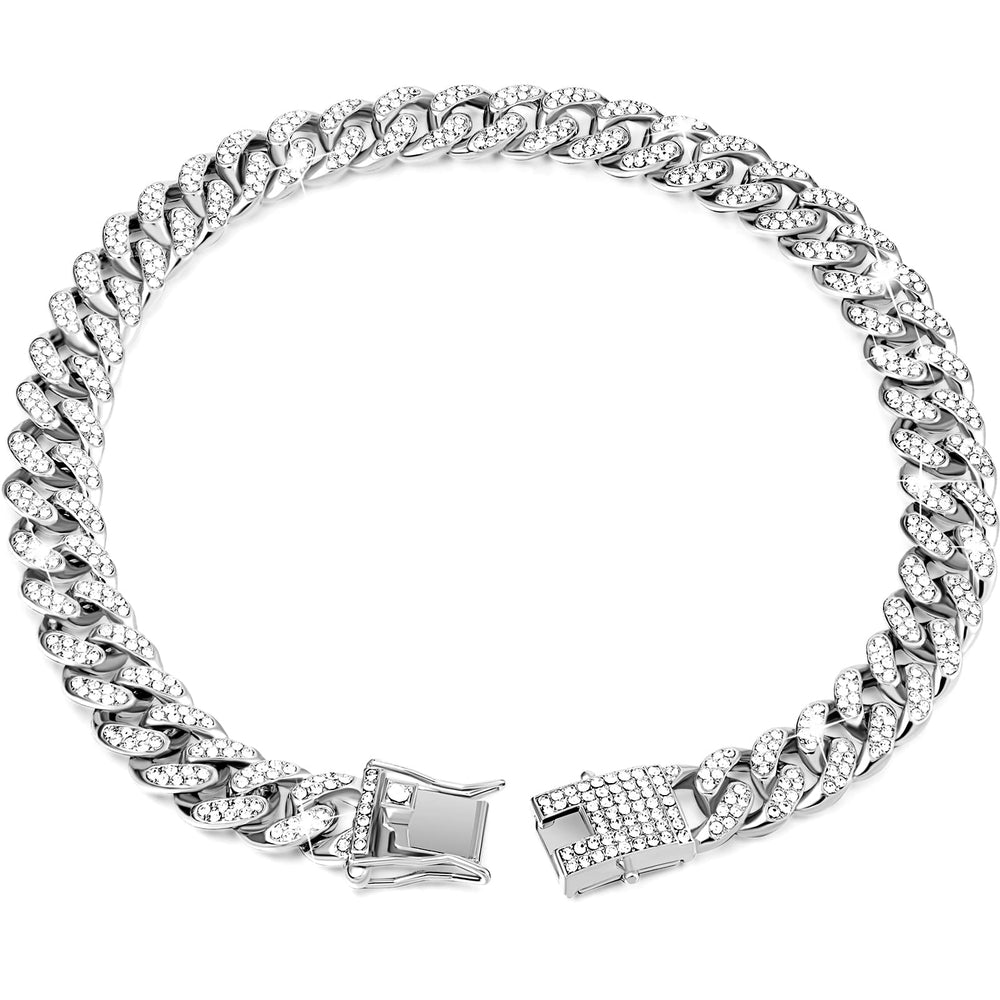 Tallew silver dog chain collar close-up with secure buckle and durable sparkle for daily wear