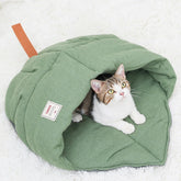 TANGN cat sleeping bag green cover shows cozy hideaway for cats and small dogs.