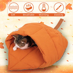 TANGN orange maple leaf cat bed nest shows linen exterior and warm interior.
