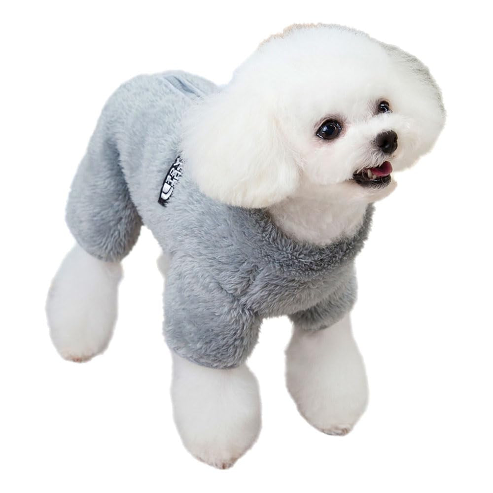 Tangpan fuzzy velvet pajamas on a gray dog for cozy warmth on outdoor walks