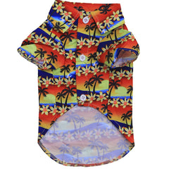 Tangpan dog shirt summer camp Hawaiian print side view showcases vibrant color options for sunny adventures.