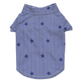 Tangpan Stipes tropical dog shirt front view, ideal for warm-weather beach outings.