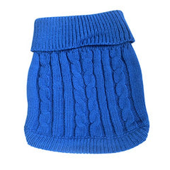 Tangpan Turtleneck dog sweater front view shows cozy warmth and navy straw-rope print