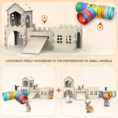 TankMatDecor bunny house tunnel attachment enables expandable play space for rabbits.