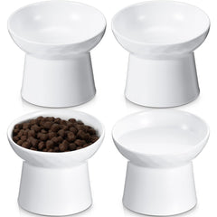 Tanlade four-pack ceramic raised cat bowls in white for daily meals