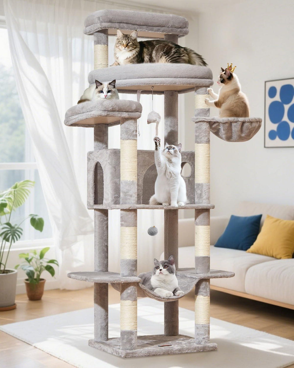 Taoqimiao cat tree 71-inch height offers tall climbing and observation for large cats.
