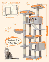 Taoqimiao cat tree 71-inch soft top perches offer cozy resting spots.