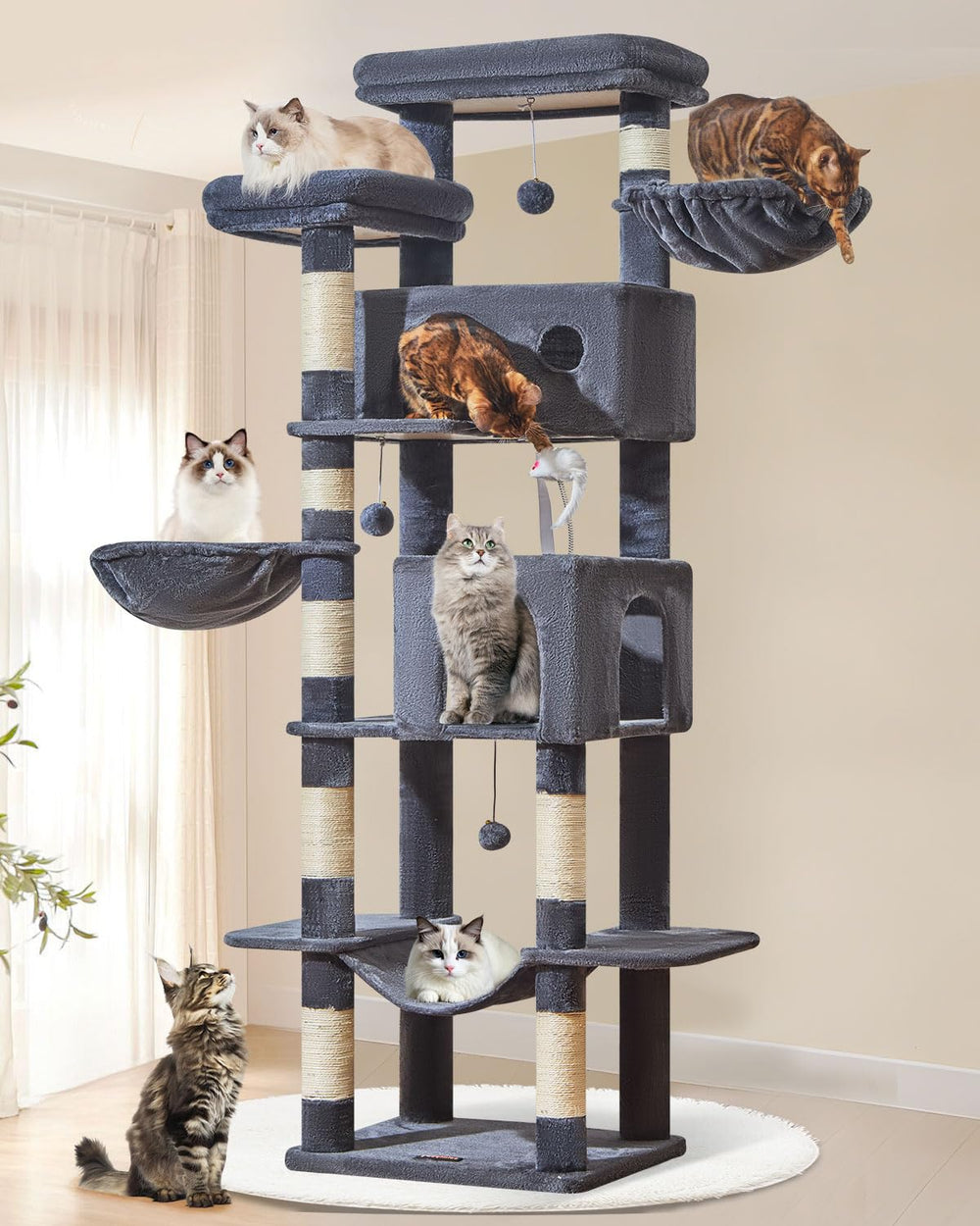 Taoqimiao Cat Tree MS046G base anti-tilt keeps active cats secure.