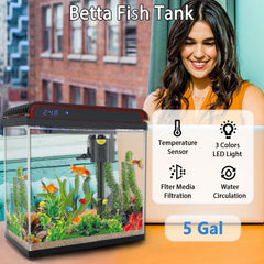 Tararium 5-gallon 3-color LED light illuminating plants and tank ambiance