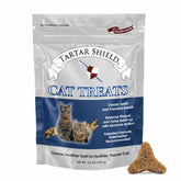 Tartar Shield cat-treats-packaging shows USA-made and natural ingredients for dental health support