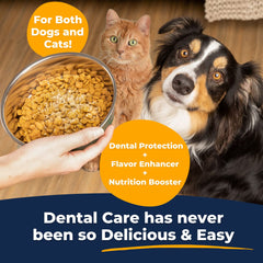 Tartar Shield Dental Sprinkles on-food shows beef flavor supporting picky eaters during meals.