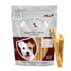 Tartar Shield soft rawhide chews pack front for daily dental health support in small dogs