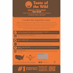 Taste of the Wild High Prairie puppy kibble closeup showcases hearty crunch for eager appetites.