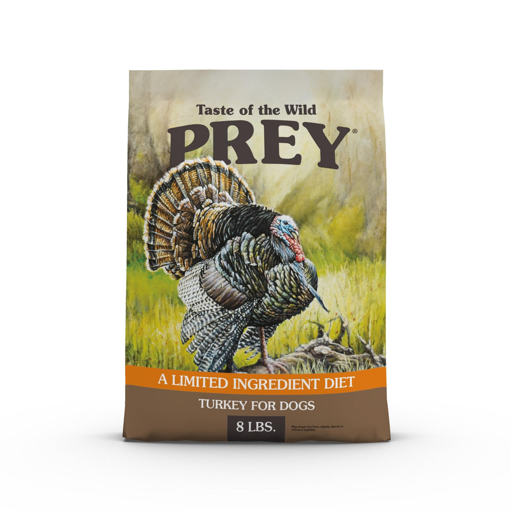 Taste of the Wild Prey Turkey bag front with limited-ingredient recipe for sensitive digestion.