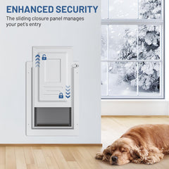 TBC PET wall door with telescoping tunnel fits various wall thicknesses.