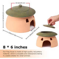 Tbpro terracotta reptile cave green lid detail shows rain-protective glaze for outdoor use.