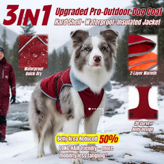 T'CHAQUE insulated dog winter jacket back view shows full coverage with reflective strips for night safety