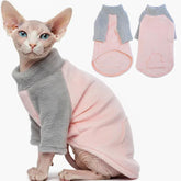 T'CHAQUE Sphynx clothes plush fabric closeup shows soft warmth for sensitive skin.