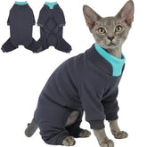 T'CHAQUE Sticky Hair Cat Onesie front view reduces shedding and keeps fur tidy.