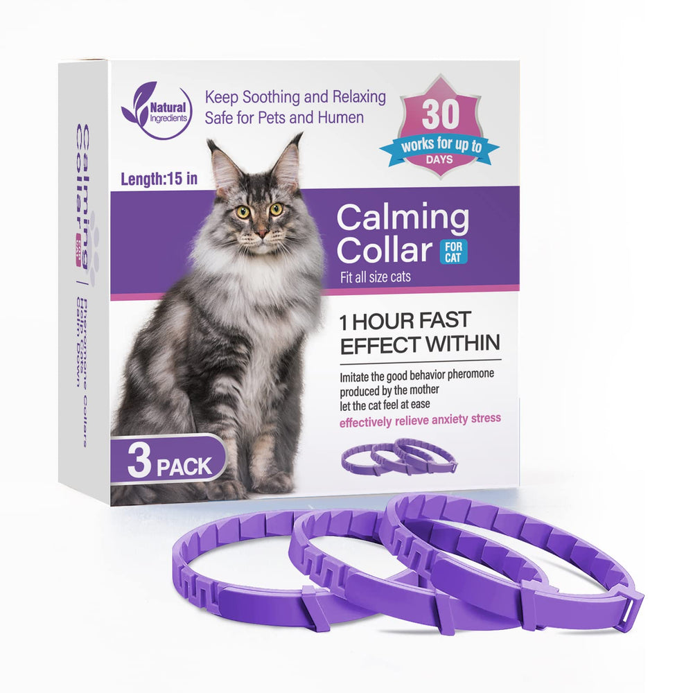 Tcllka 3-pack calming cat collar box showing convenient storage and value for households