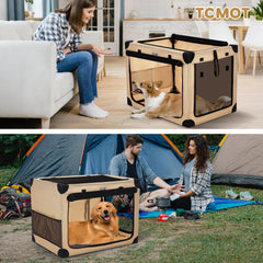 TCMOT 32-inch collapsible travel dog crate fully assembled with four-door design for quick access