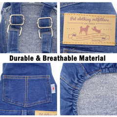 Tealots dog denim overalls in street style, comfortable performance during walks.